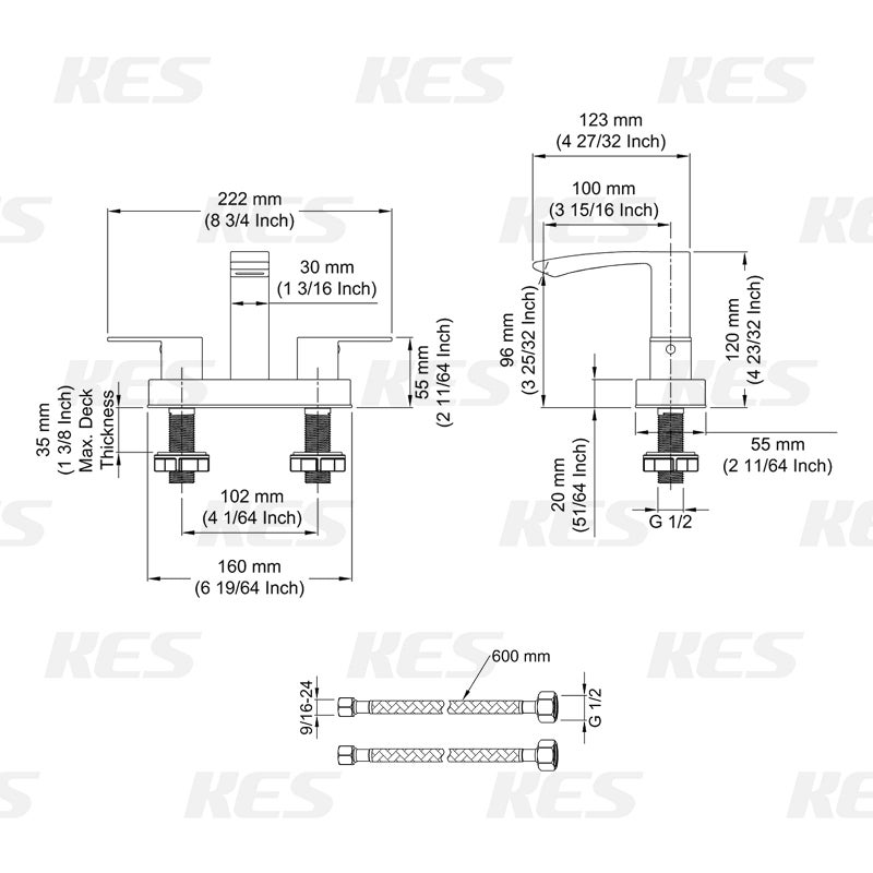 KES Brushed Gold Bathroom Faucet Two Handles 3 Hole 4 Inches Centerset Modern Vanity Brass Faucet, L4101LF-BZ - Image 3
